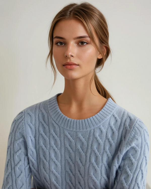 N.Peal Women's Emilia Cable Round Neck Cashmere Jumper Sea Mist Blue