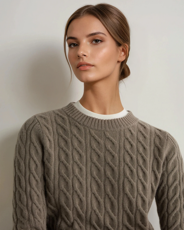 N.Peal Women's Emilia Cable Round Neck Cashmere Jumper Vintage Khaki Green