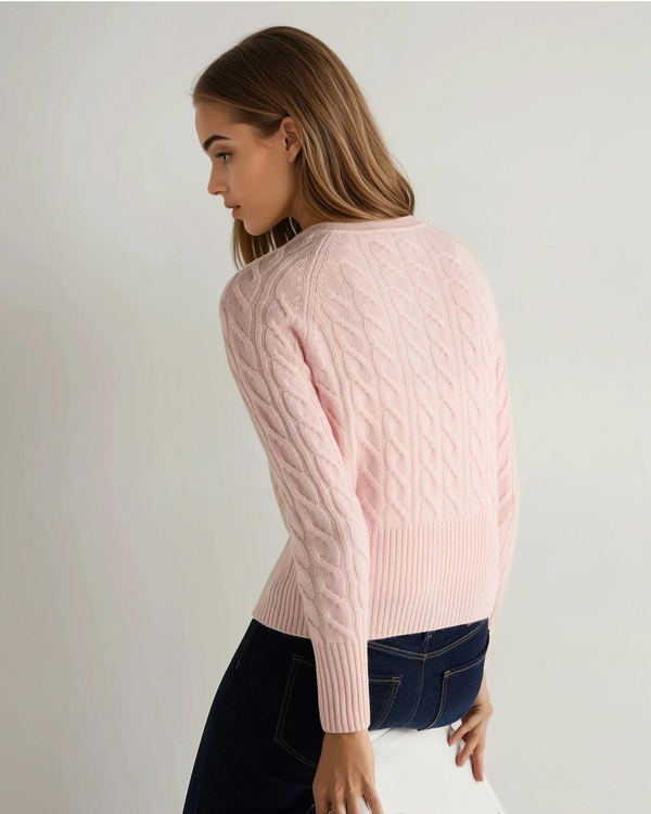 N.Peal Women's Myla Cable Cashmere Cardigan Blossom Pink
