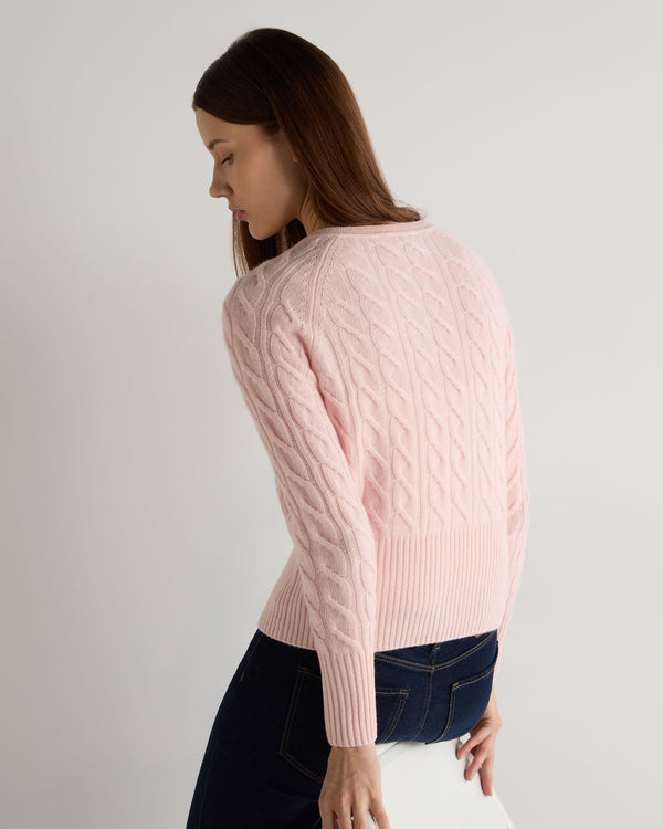 N.Peal Women's Myla Cable Cashmere Cardigan Blossom Pink