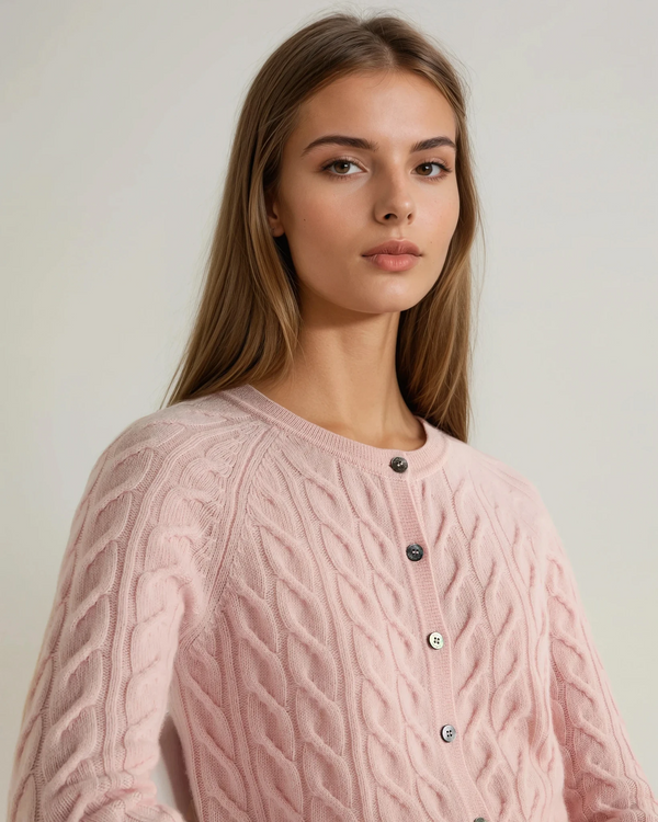 N.Peal Women's Myla Cable Cashmere Cardigan Blossom Pink