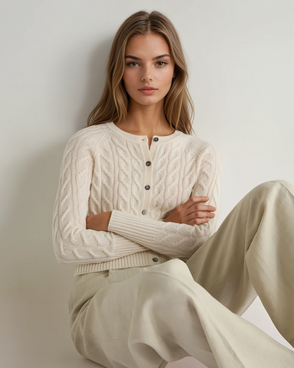 N.Peal Women's Myla Cable Cashmere Cardigan New Ivory White