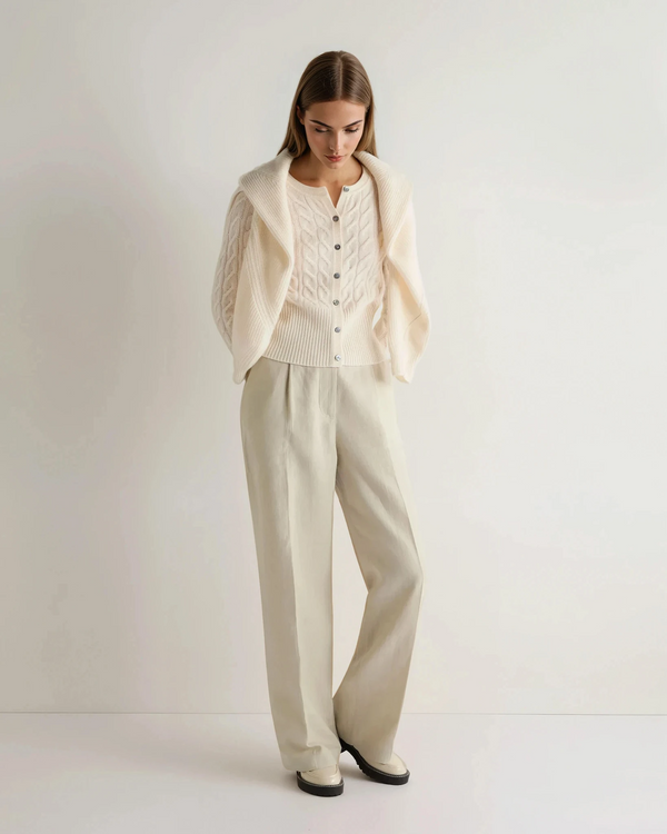 N.Peal Women's Myla Cable Cashmere Cardigan New Ivory White