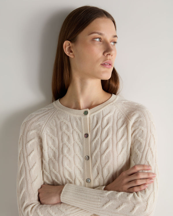 N.Peal Women's Myla Cable Cashmere Cardigan New Ivory White