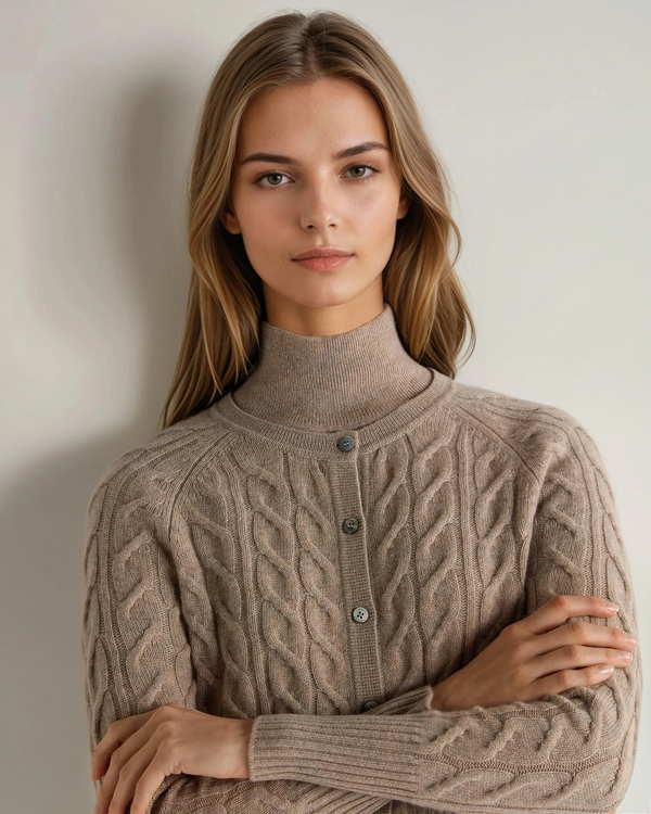 N.Peal Women's Myla Cable Cashmere Cardigan Oatmeal Brown