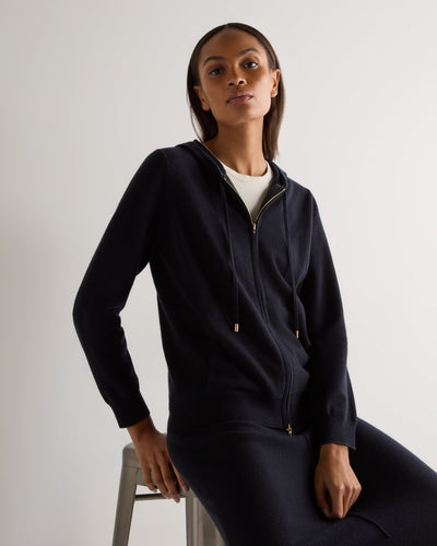 N.Peal Women's Ada Cashmere Hoodie Navy Blue