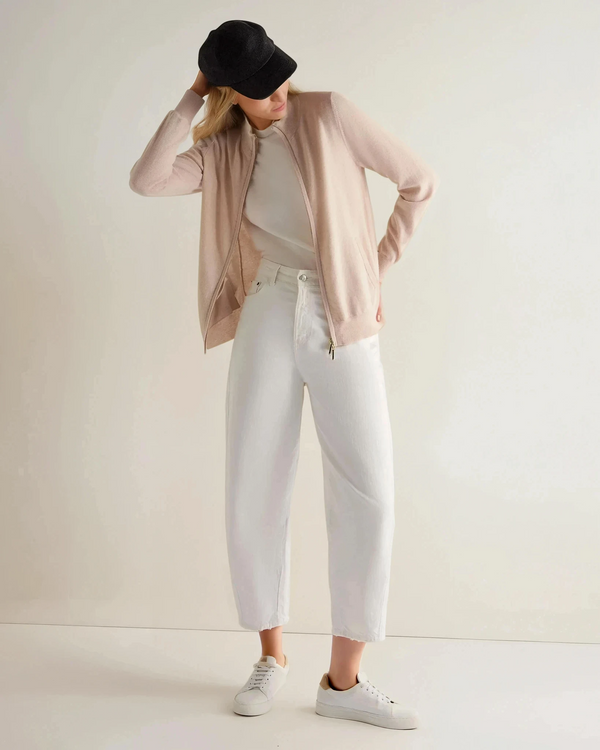 N.Peal Women's Alisa Full Zip Cashmere Cardigan Ecru White