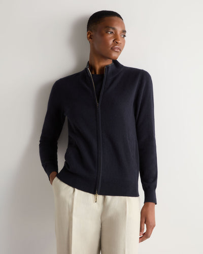 N.Peal Women's Alisa Full Zip Cashmere Cardigan Navy Blue