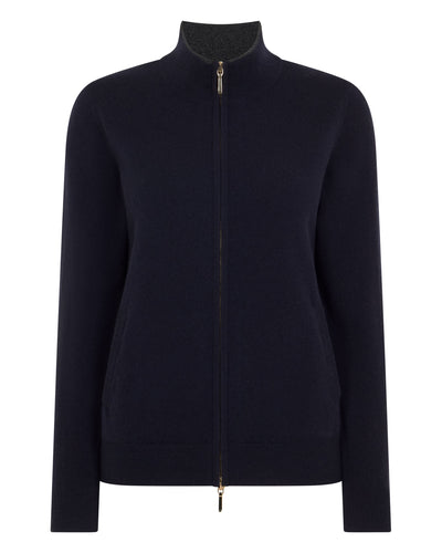 N.Peal Women's Alisa Full Zip Cashmere Cardigan Navy Blue