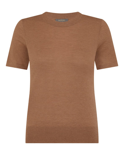 N.Peal Women's Isla Superfine Cashmere T-Shirt Dark Camel Brown