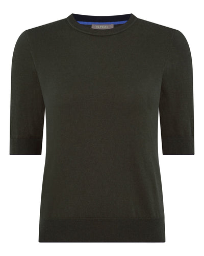 N.Peal Women's Cotton Cashmere T-Shirt Arabica Khaki Green