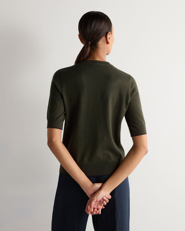 N.Peal Women's Cotton Cashmere T-Shirt Arabica Khaki Green