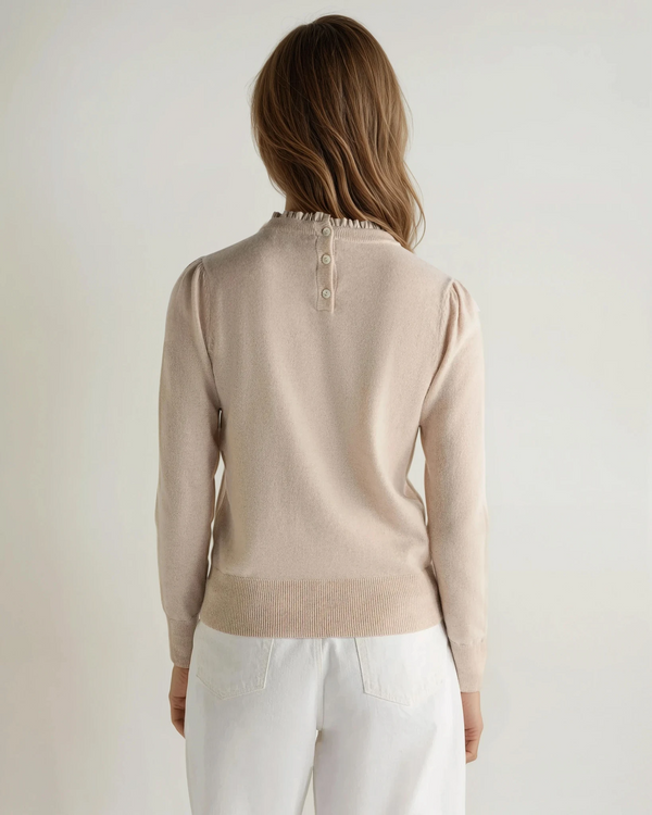 N.Peal Women's Woven Ruffle Cashmere Jumper Ecru White