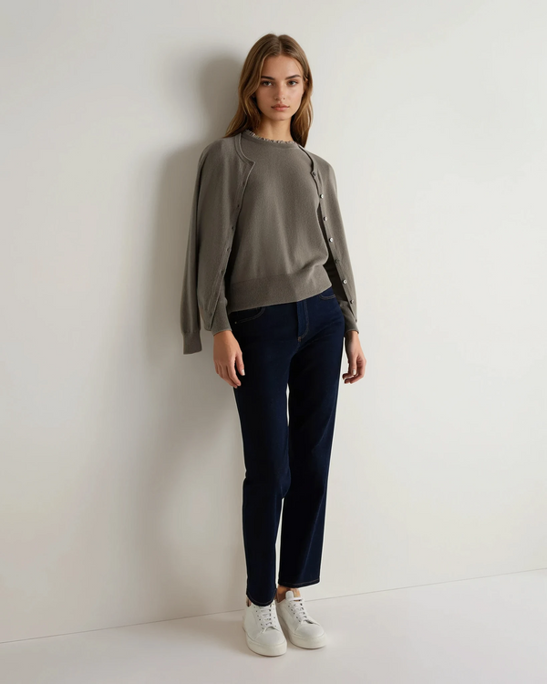 N.Peal Women's Woven Ruffle Cashmere Jumper Vintage Khaki Green