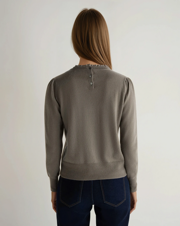 N.Peal Women's Woven Ruffle Cashmere Jumper Vintage Khaki Green