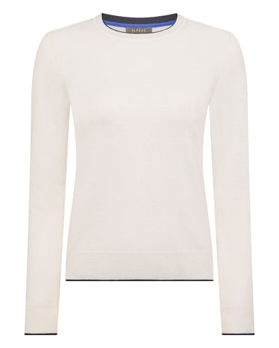 N.Peal Women's Cotton Cashmere Round Neck Jumper New Ivory White