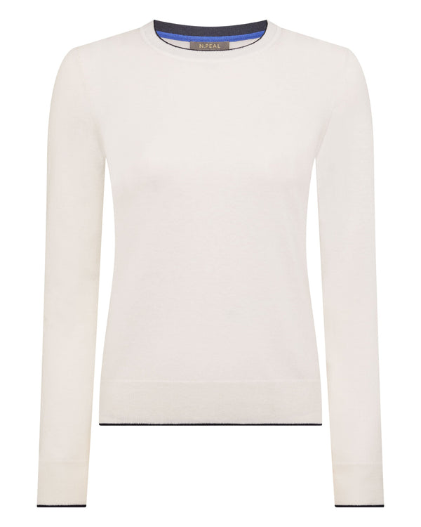 N.Peal Women's Cotton Cashmere Round Neck Jumper New Ivory White