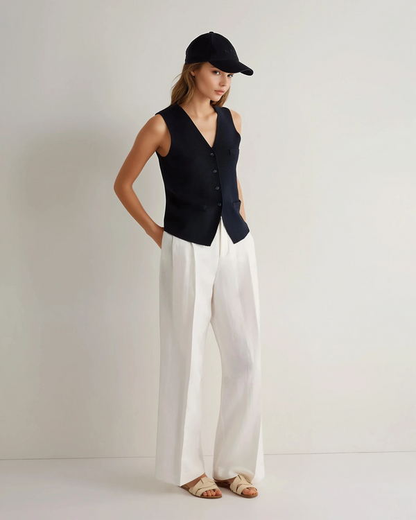 N.Peal Women's Mila Cotton Cashmere Silk Waistcoat Navy Blue