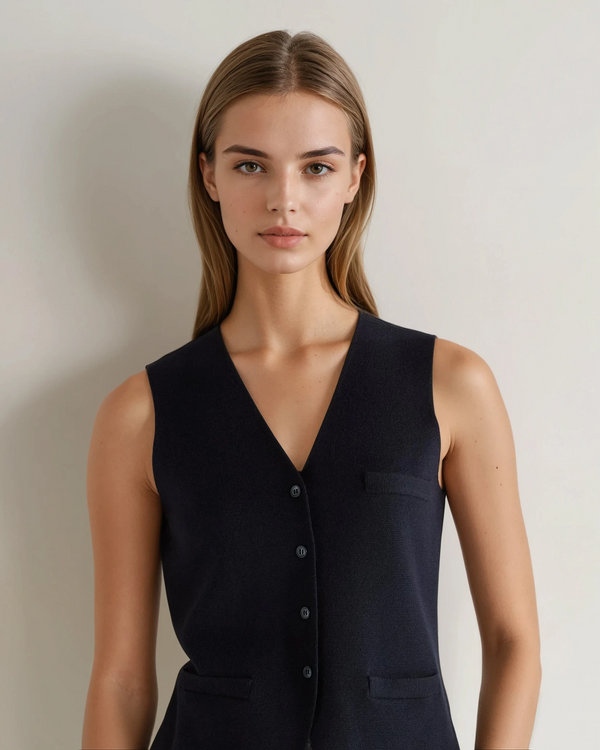 N.Peal Women's Mila Cotton Cashmere Silk Waistcoat Navy Blue