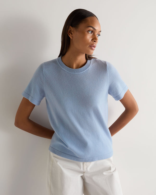 N.Peal Women's Lottie Cashmere T-Shirt Sea Mist Blue