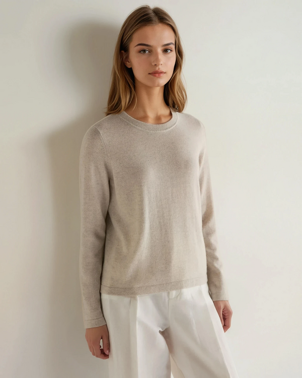N.Peal Women's Hallie Round Neck Cashmere Jumper Pebble Grey