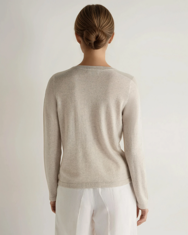 N.Peal Women's Hallie Round Neck Cashmere Jumper Pebble Grey