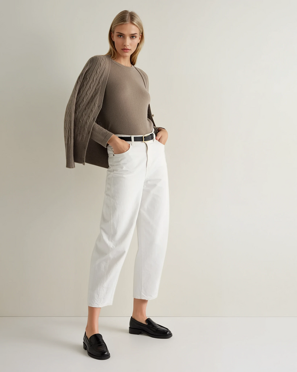 N.Peal Women's Hallie Round Neck Cashmere Jumper Vintage Khaki Green