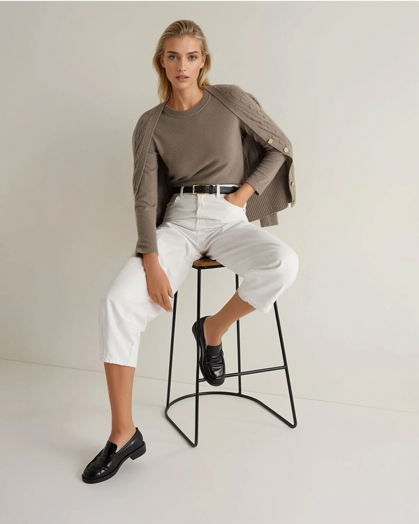 N.Peal Women's Hallie Round Neck Cashmere Jumper Vintage Khaki Green