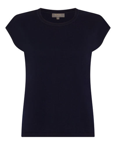 N.Peal Women's Cotton Cashmere Silk Top Navy Blue