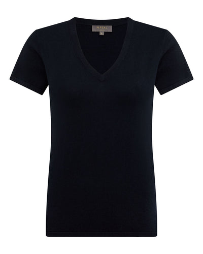 N.Peal Women's Cotton Cashmere Silk T-Shirt Navy Blue