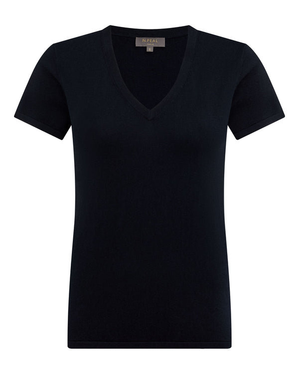 N.Peal Women's Cotton Cashmere Silk T-Shirt Navy Blue