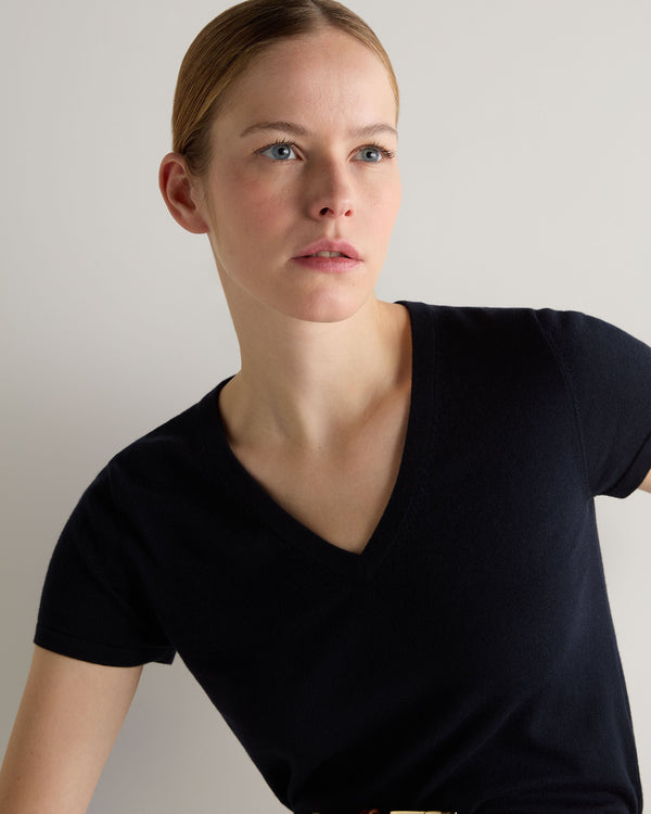 N.Peal Women's Cotton Cashmere Silk T-Shirt Navy Blue