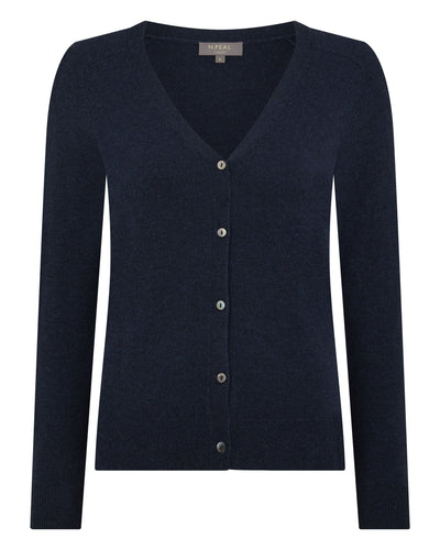 N.Peal Women's Lara V Neck Cashmere Cardigan Indigo Blue