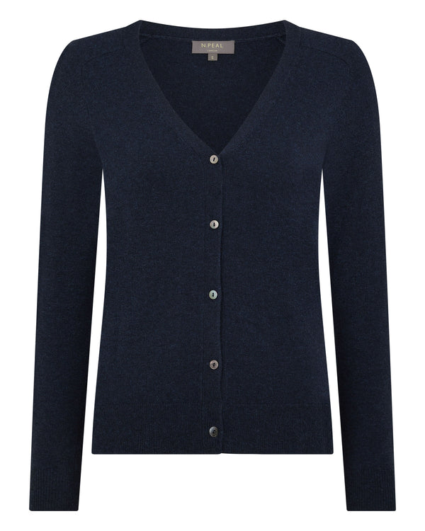 N.Peal Women's Lara V Neck Cashmere Cardigan Indigo Blue