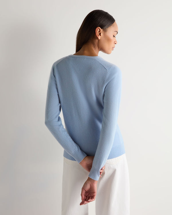 N.Peal Women's Lara V Neck Cashmere Cardigan Sea Mist Blue