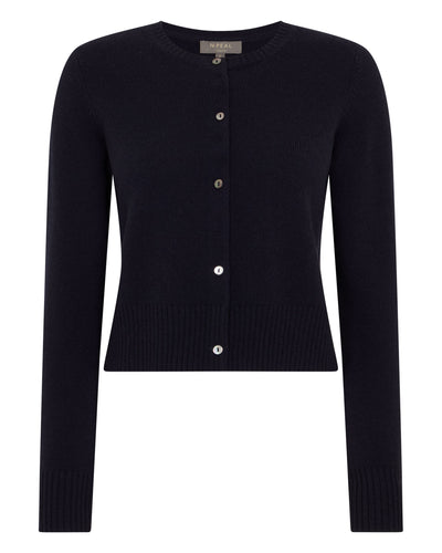 N.Peal Women's Chunky Crop Cashmere Cardigan Navy Blue