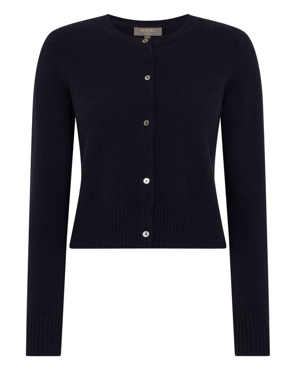 N.Peal Women's Chunky Crop Cashmere Cardigan Navy Blue