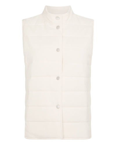 N.Peal Women's Button Through Cotton Blend Quilted Gilet New Ivory White