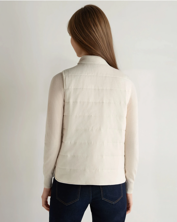 N.Peal Women's Button Through Cotton Blend Quilted Gilet New Ivory White