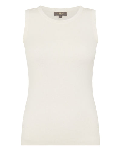 N.Peal Women's Cotton Blend Tank Top New Ivory White