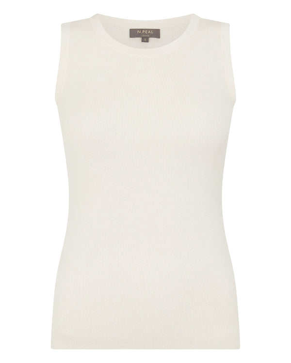 N.Peal Women's Cotton Blend Tank Top New Ivory White