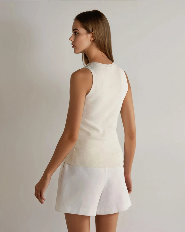 N.Peal Women's Cotton Blend Tank Top New Ivory White