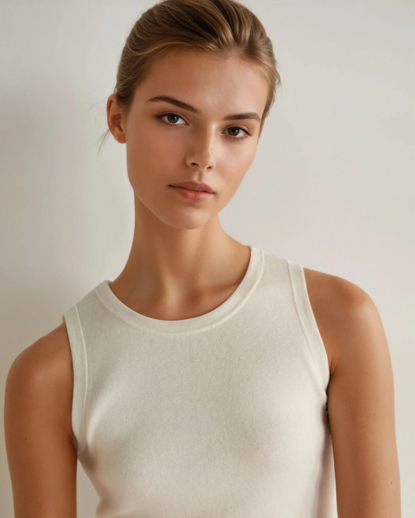 N.Peal Women's Cotton Blend Tank Top New Ivory White