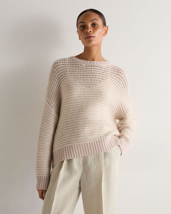 N.Peal Women's Mesh Knit Cashmere Silk Jumper Dusk Pink