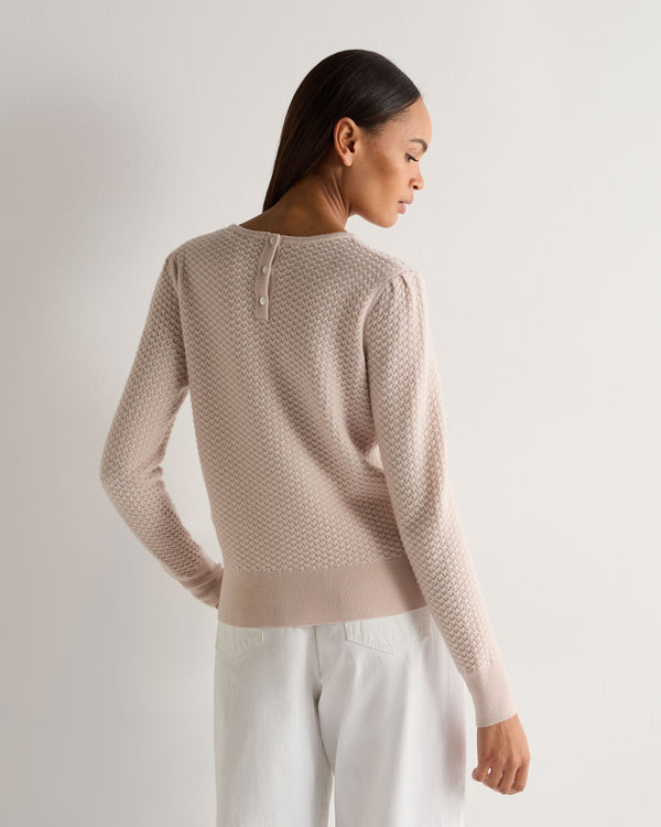 N.Peal Women's Tuck Stitch Cashmere Jumper Dusk Pink