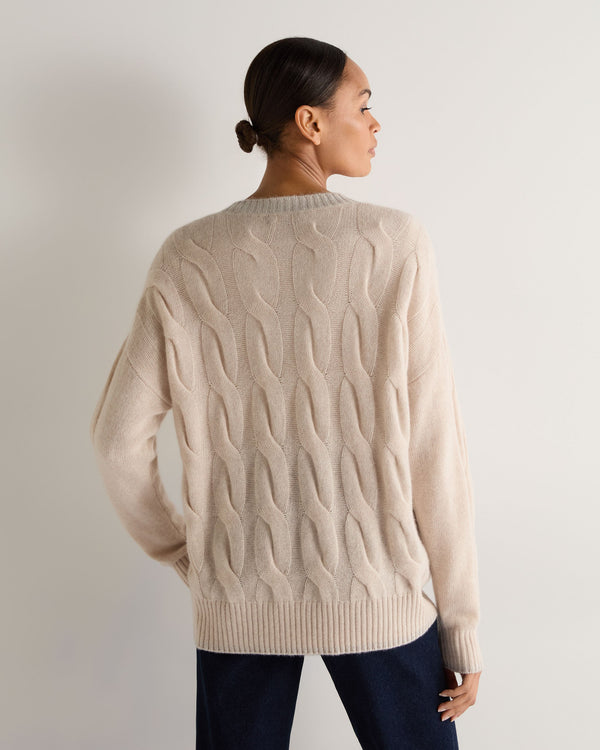 N.Peal Women's Cable Cricket Cashmere Jumper Ecru White