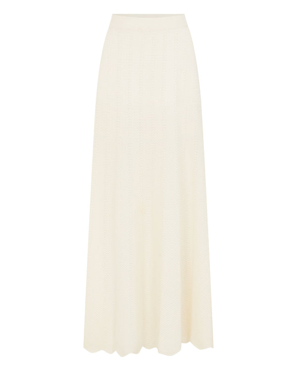 N.Peal Women's Chevron Stitch Cashmere Maxi Skirt New Ivory White