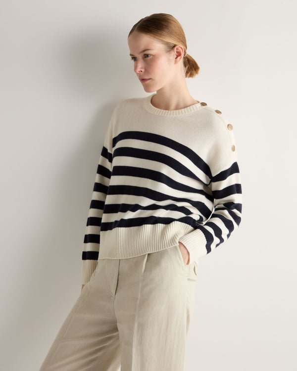 N.Peal Women's Striped Cashmere Jumper New Ivory White