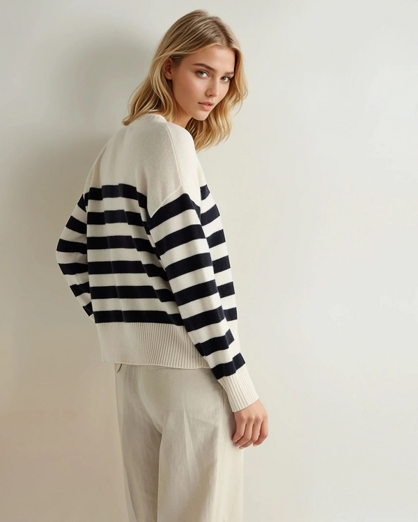 N.Peal Women's Striped Cashmere Jumper New Ivory White