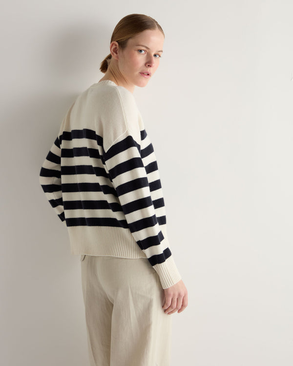 N.Peal Women's Striped Cashmere Jumper New Ivory White